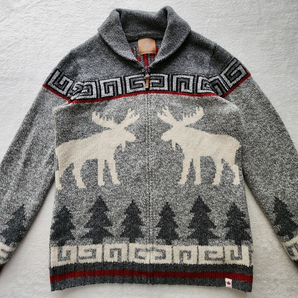 Moose Sweater Womens Large Fair Isle Cabin Nordic Canada Knit Fisherman Cabin